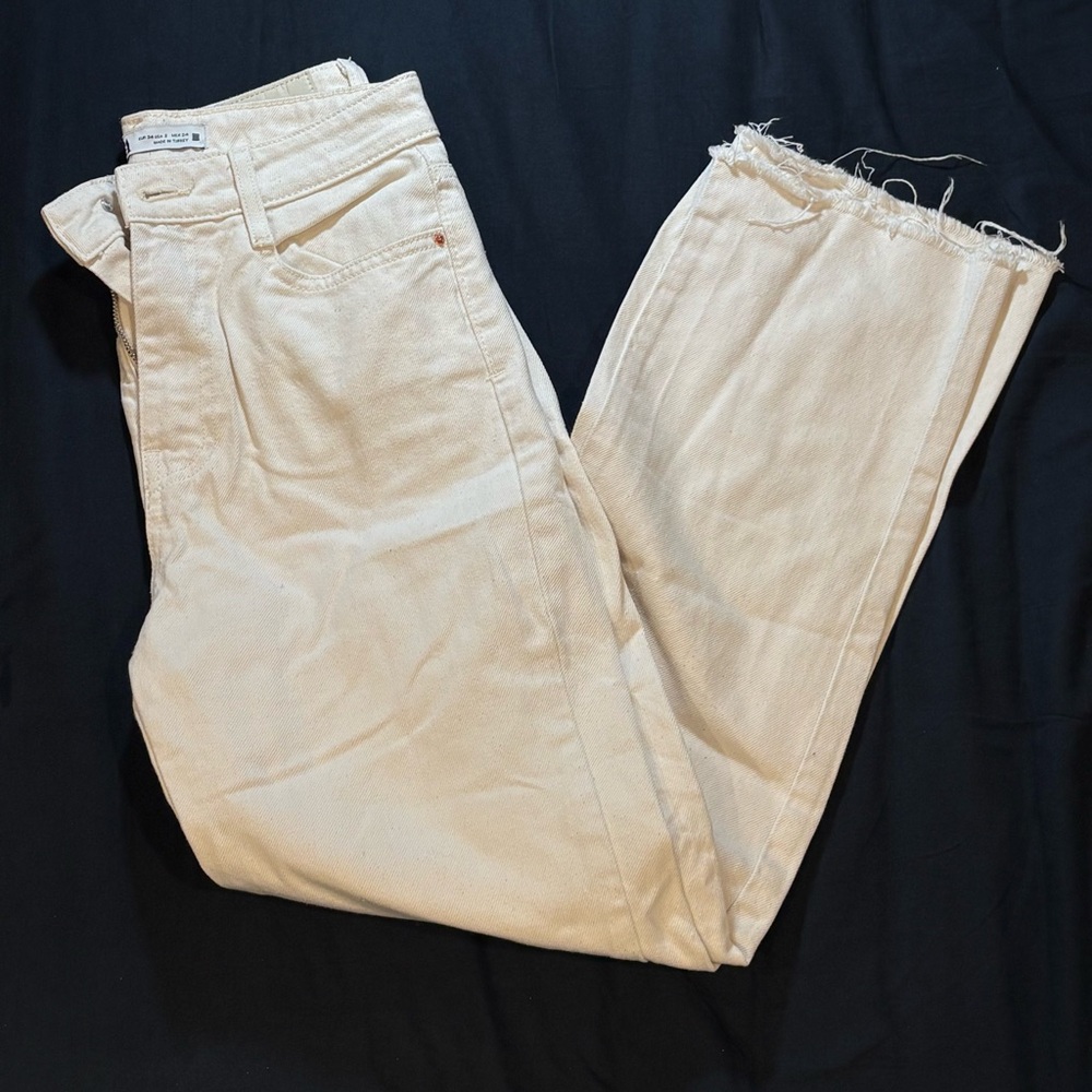 Zara Cream Frayed Hem Jeans